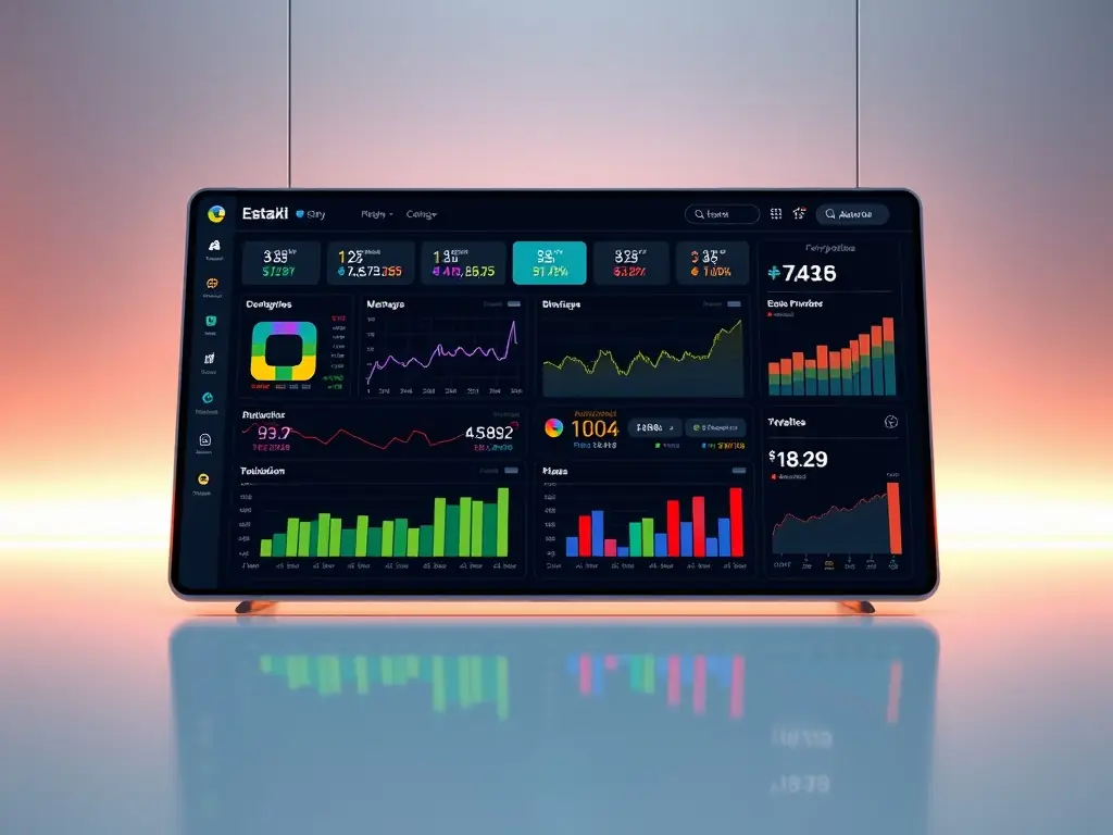 A diverse group of investment portfolios displayed on a holographic screen, representing various investment options and growth opportunities.