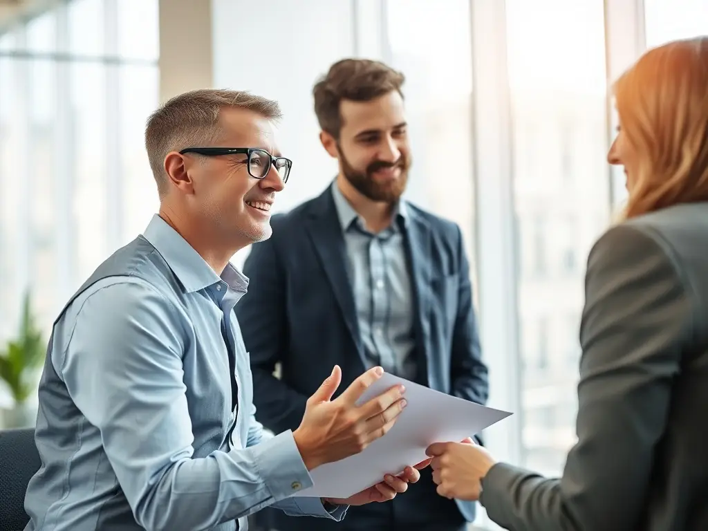 A professional financial advisor reviewing account statements with a client in a modern office setting, emphasizing personalized service and attention to detail.